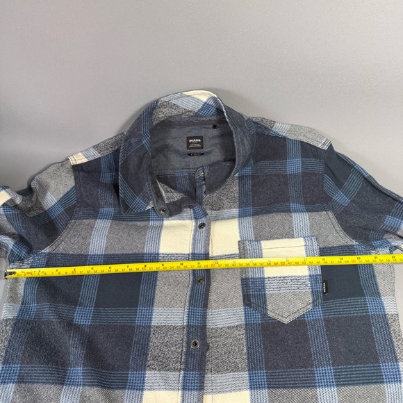 PRANA Canyon Blue and Cream Plaid Flannel Shirt - Picture 9 of 11